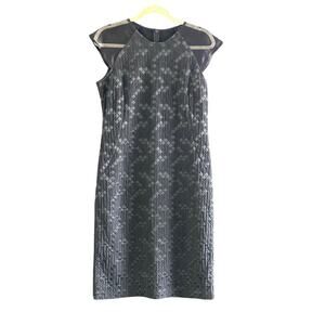 NWT Anne Fontaine Women's Black Gray Sandrine Cap Sleeves Sheath Dress Size 42